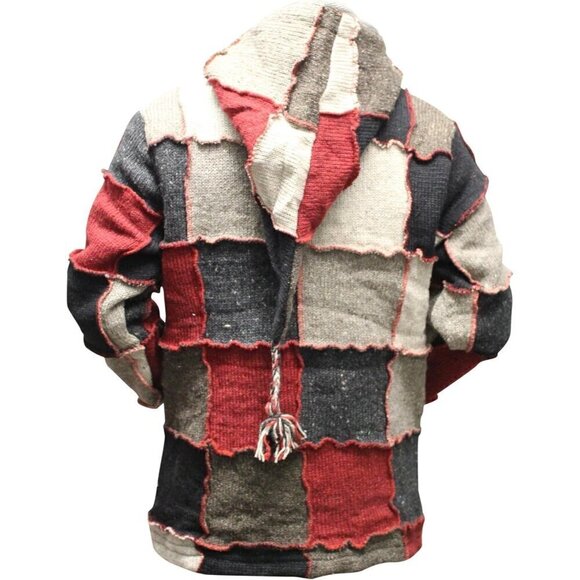 Mens Pixie Red Wool  Patchwork Hippy Jacket - Picture 1 of 4